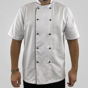Pegasus Chefwear Executive White Short Sleeve Chef Jacket with Black Piping