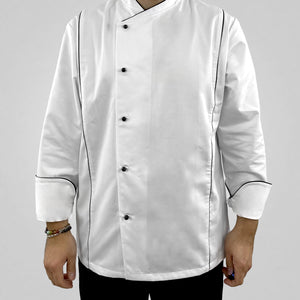 Pegasus Chefwear Premier White Long Sleeve Chef Jacket with Stylish Black Piping