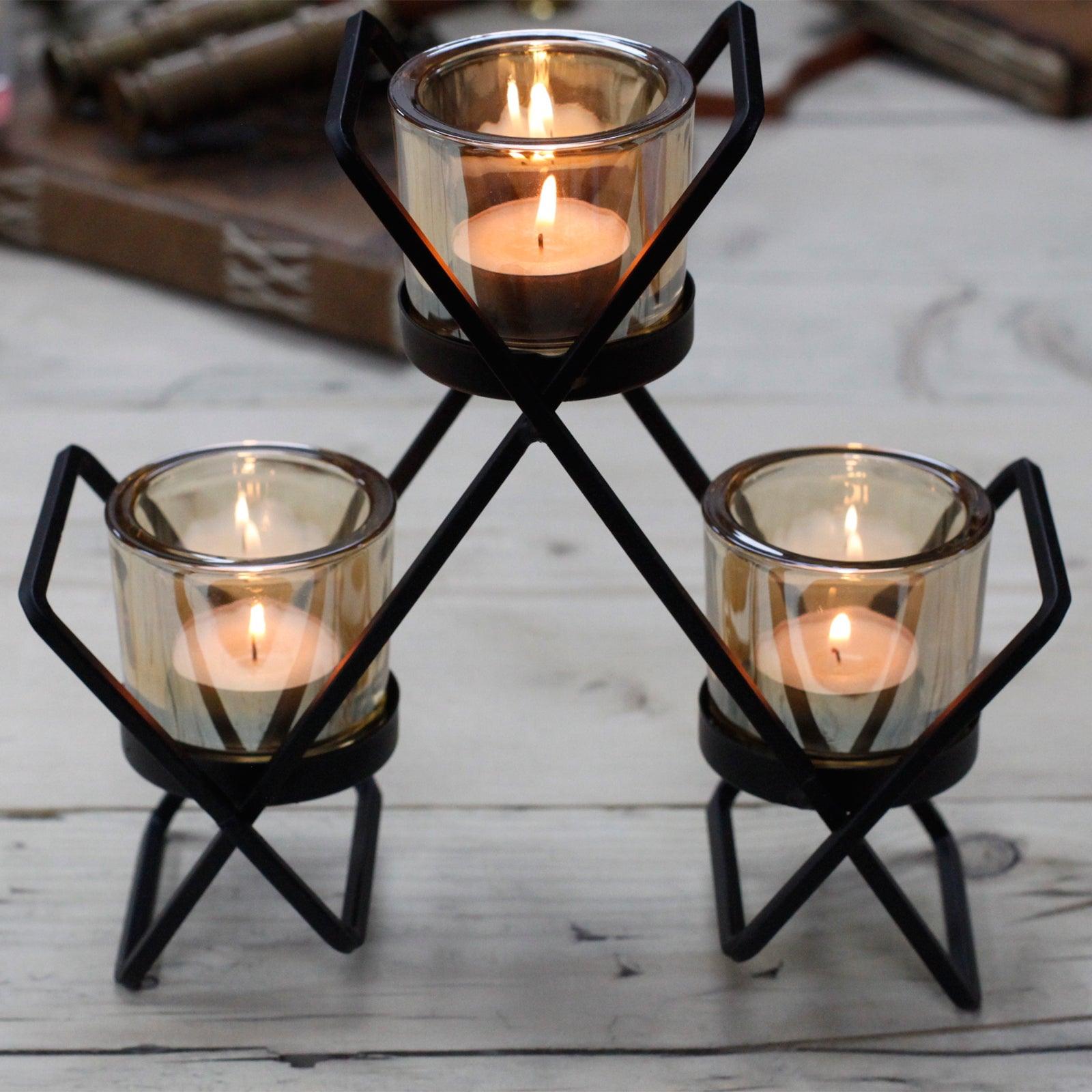 Centrepiece Iron Votive Candle Holder - 3 Cup Triangle - Pegasus Group UK