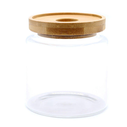 Cottage Bamboo Glass Jar - 10cm - Capacity of 500ml - Pegasus Group UK