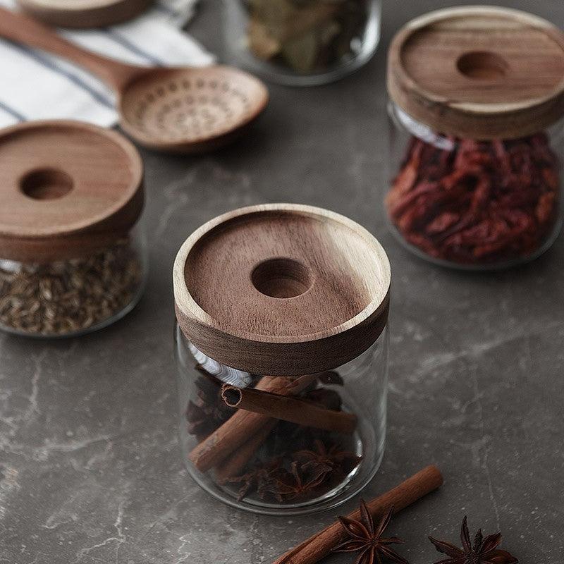 Cottage Bamboo Glass Jar - 10cm - Capacity of 500ml - Pegasus Group UK