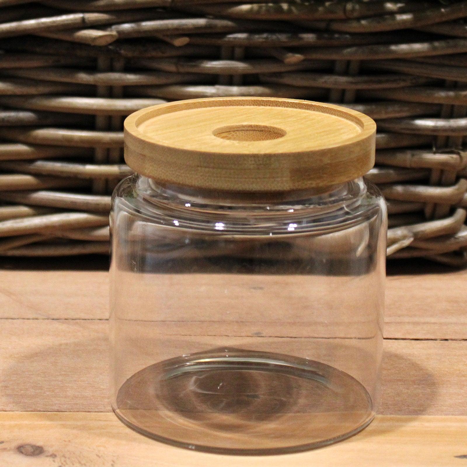 Cottage Bamboo Glass Jar - 10cm - Capacity of 500ml - Pegasus Group UK