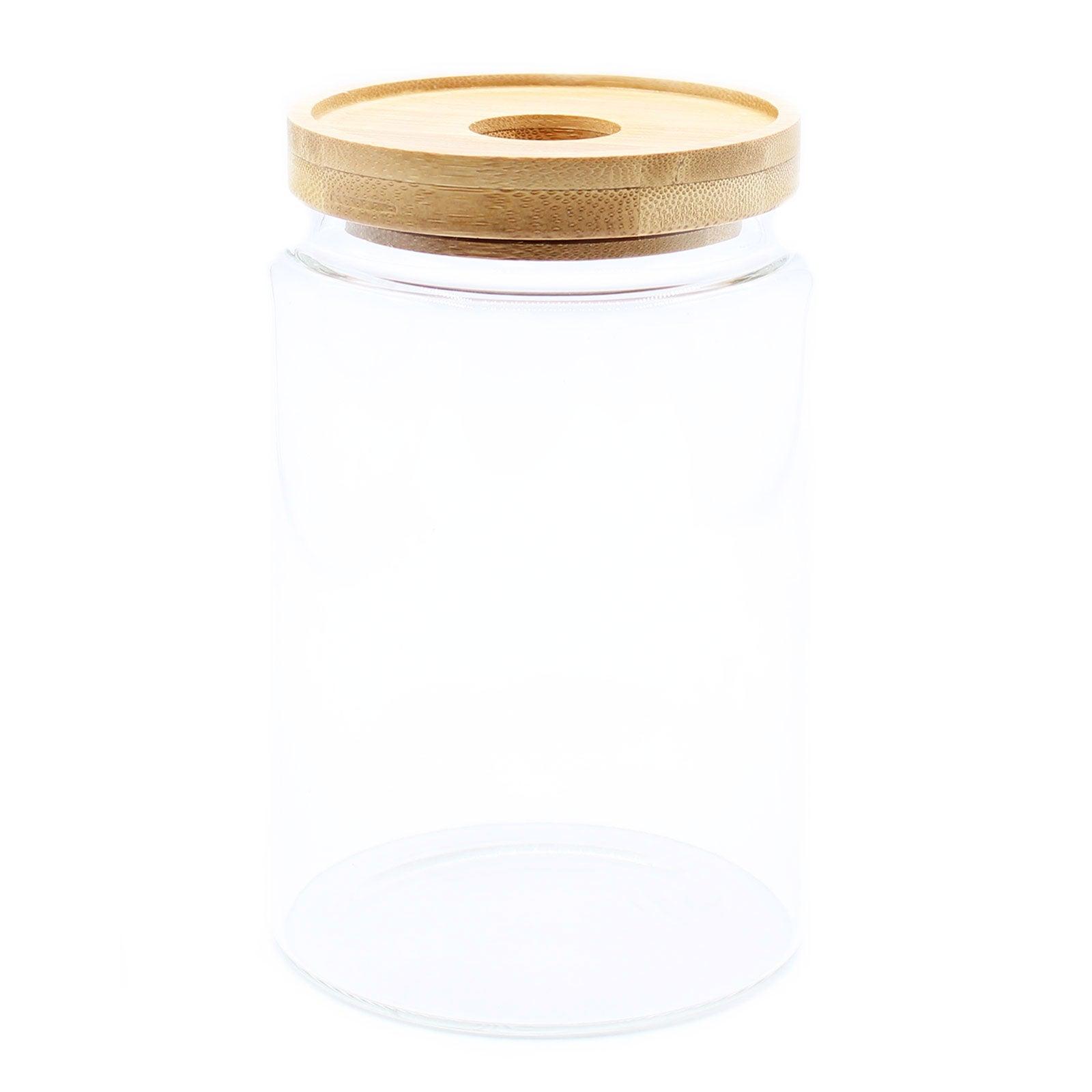 Cottage Bamboo Glass Jar - 15cm - Capacity of 850ml - Pegasus Group UK