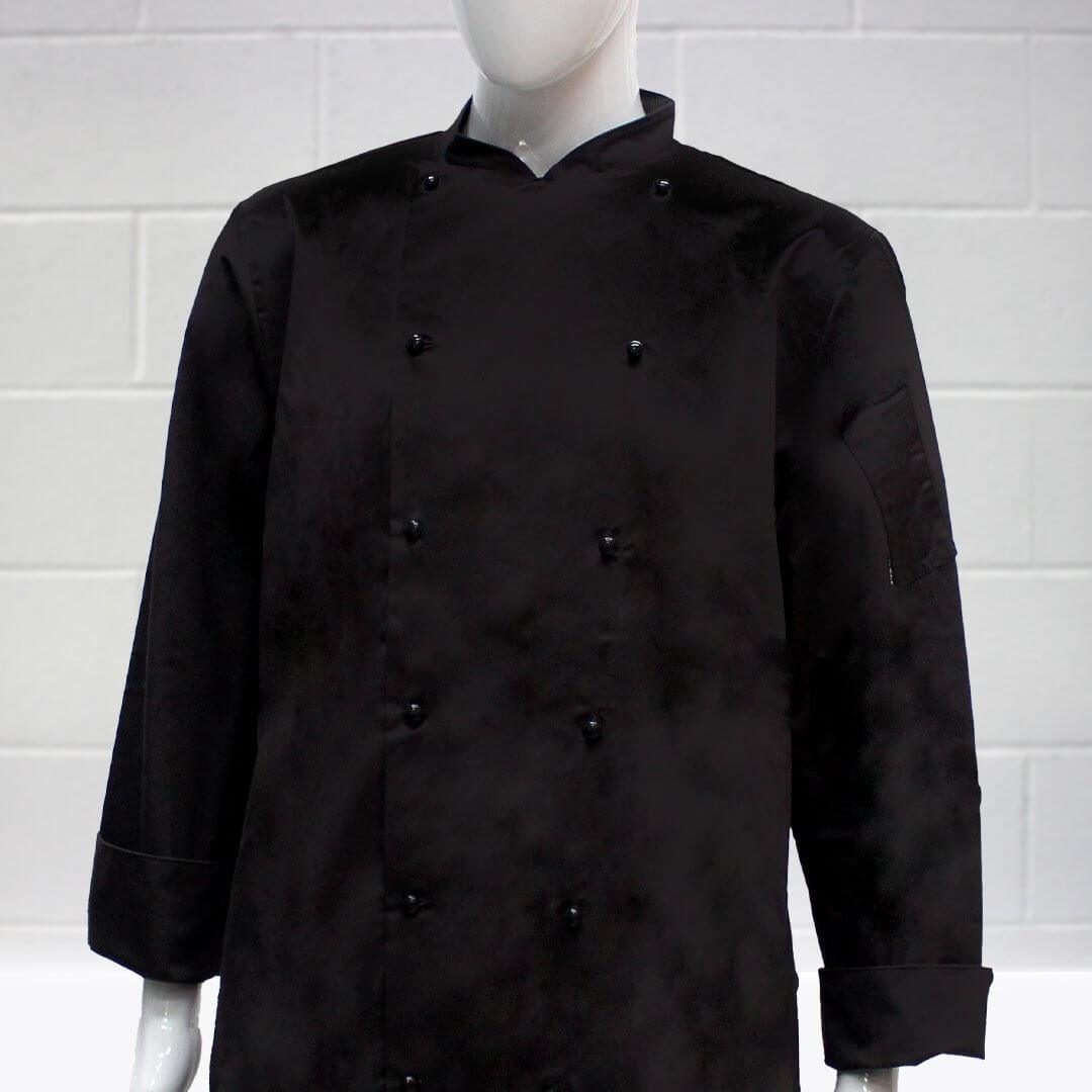 Pegasus Chefwear Black Chef Jacket Long Sleeve on Model