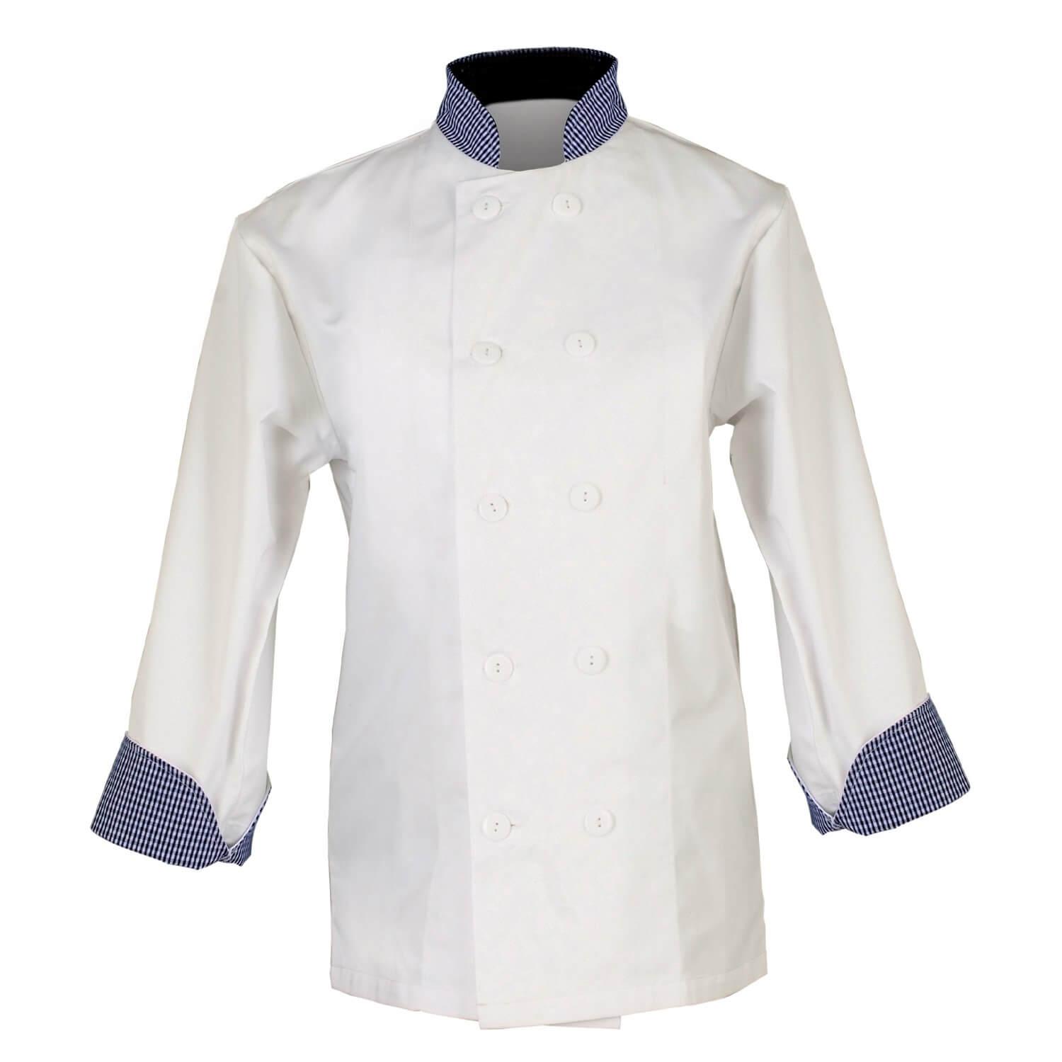 Pegasus Chefwear Chefs Jacket with Blue White Gingham Collar and Cuffs