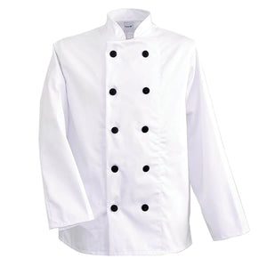 Pegasus Classic White Long Sleeved Chef jackets with Black Buttons - 50% Polyester 50% Cotton