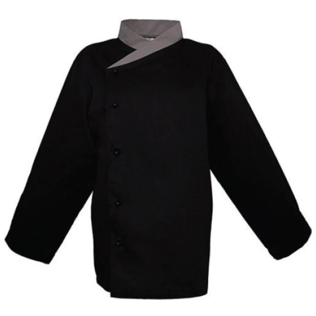 Pegasus Elite Black Chef Jackets with Grey Wrap over Collar