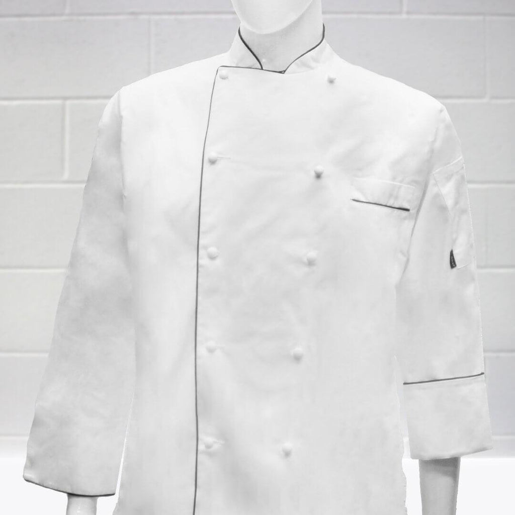 Pegasus Chefwear Executive Chef Jacket with Black Piping On Model