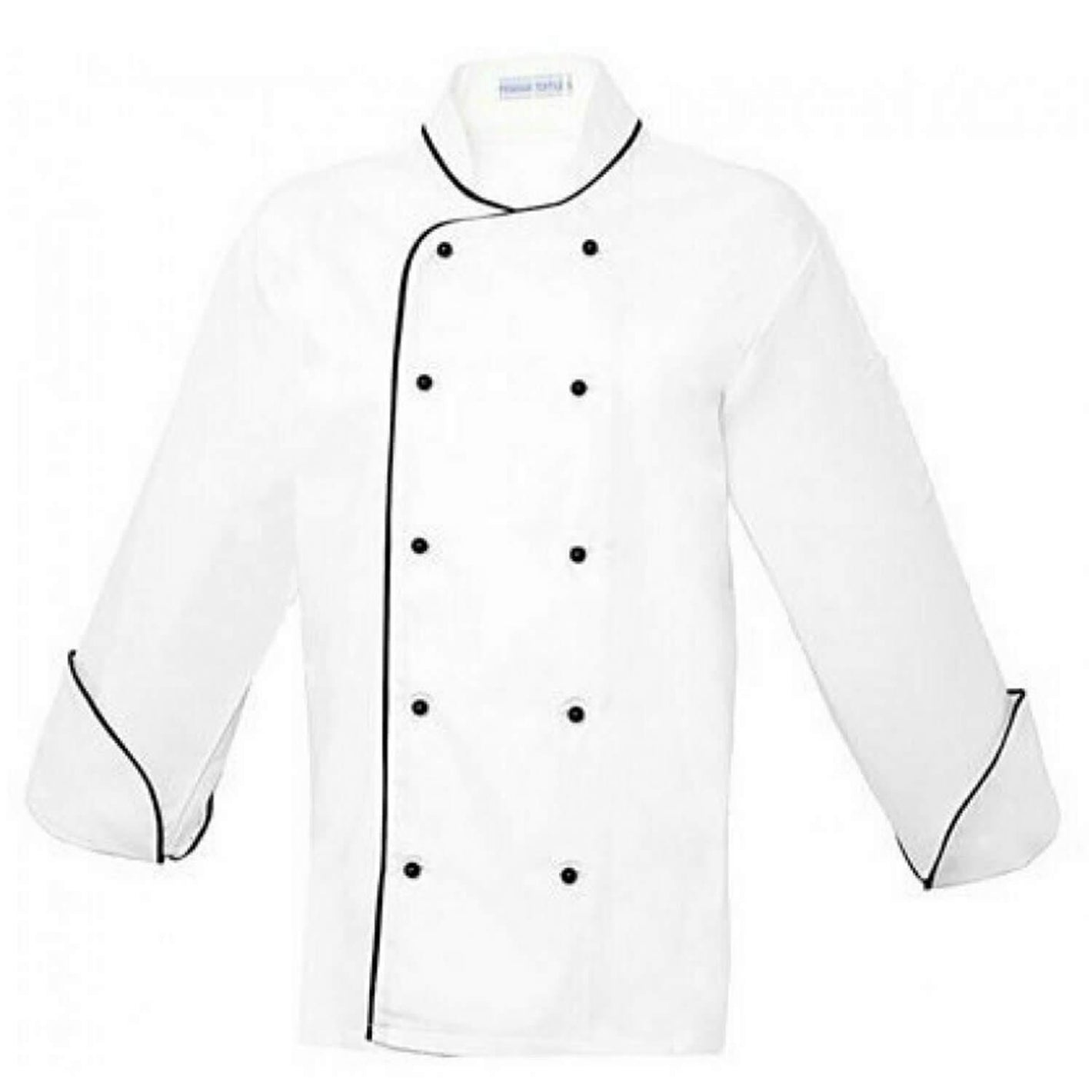 Pegasus Executive White Long Sleeve Chef Jackets with Black Piping