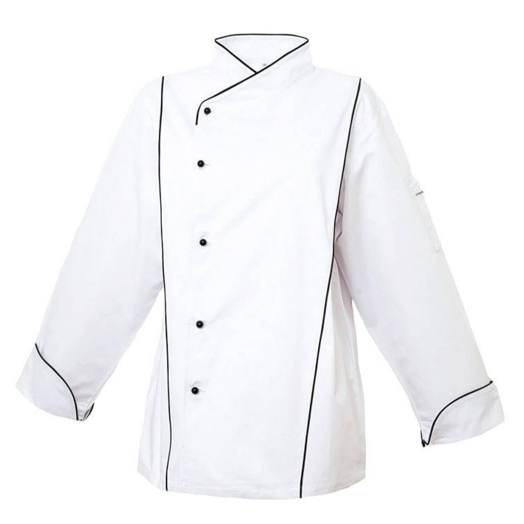 Pegasus Premier White Long Sleeve Chef Jackets with Stylish Black Piping