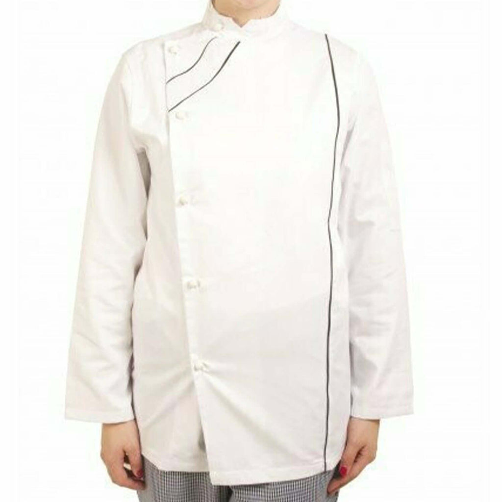 Pegasus White Chef jackets with Black Diagonal Piping