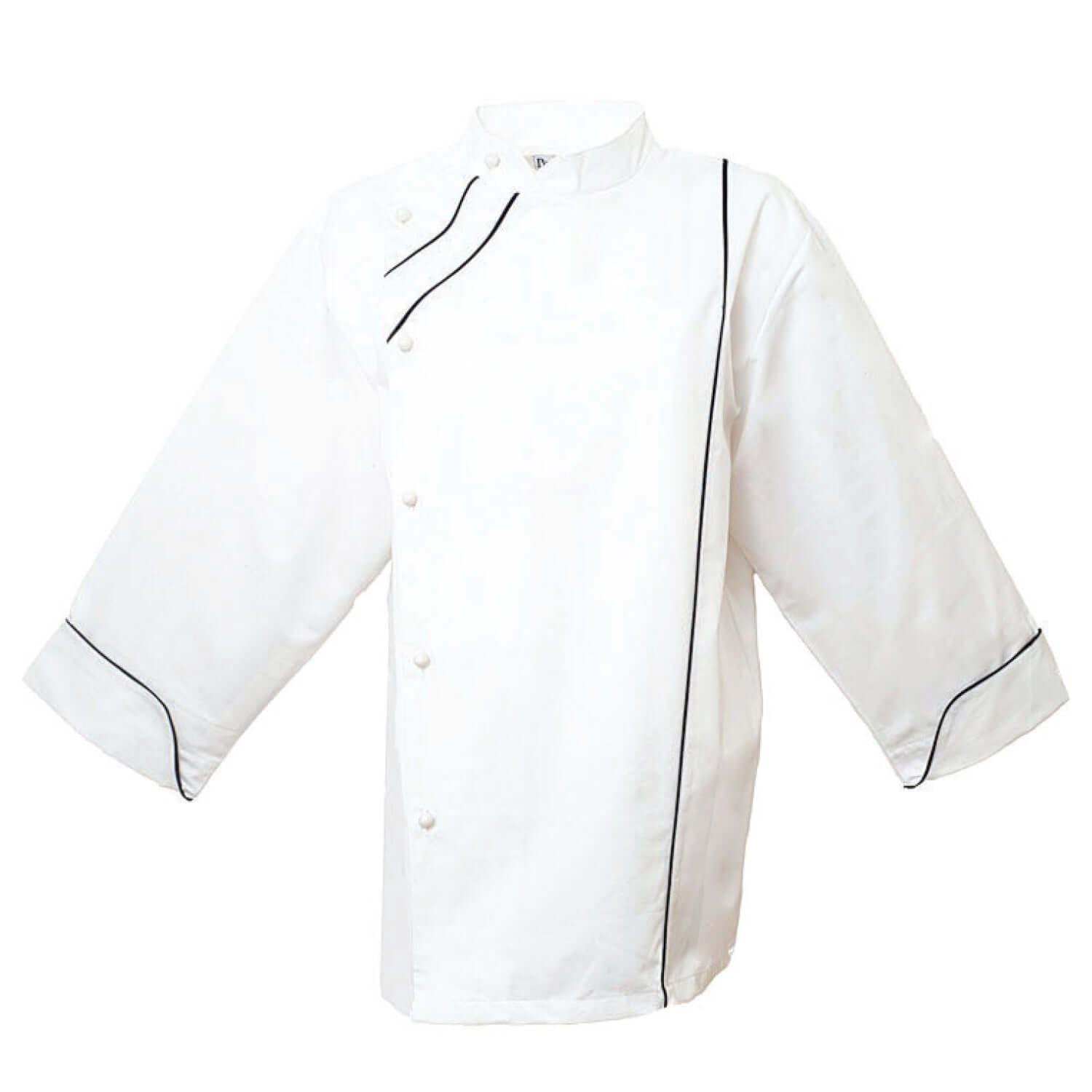 Pegasus White Long Sleeve French Cuff Chef Jackets with Black Piping