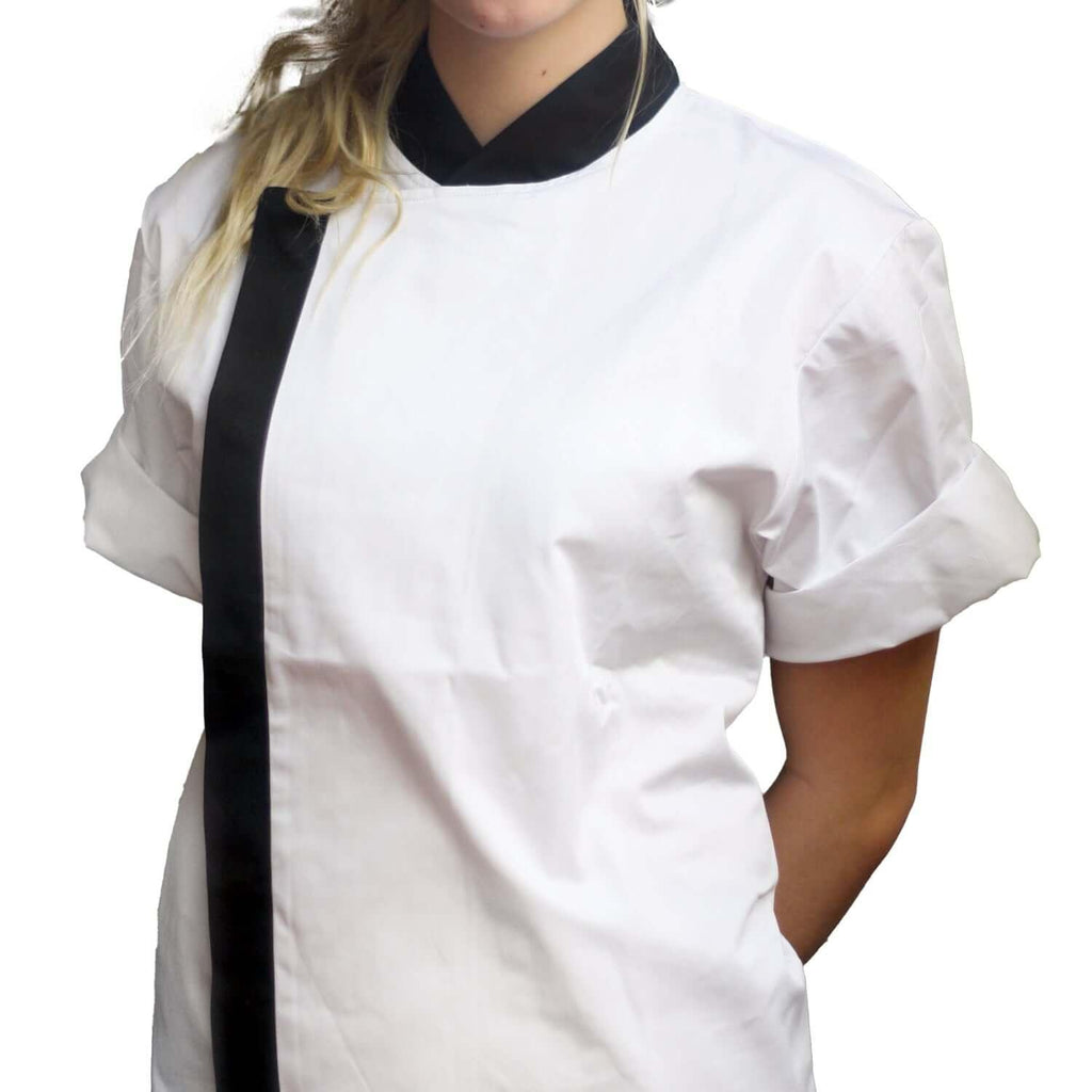 Pegasus White Short Sleeve Chef Jackets with Black Stripe