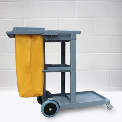 Pegasus Cleaning Products Janitor Cleaning Trolley with 1 or 2 bag fittings including yellow vinyl bag with grey cover