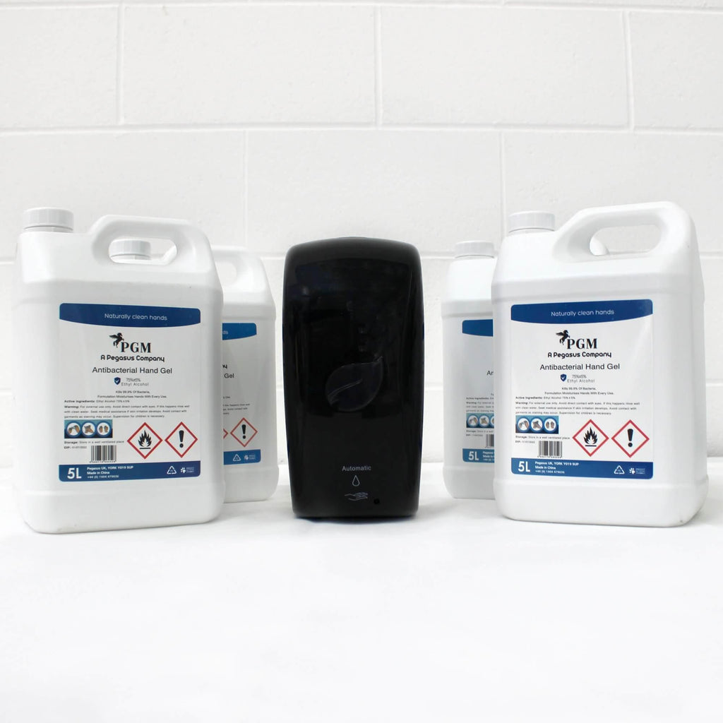 Free Pegasus Automatic Black Soap or Sanitising Dispenser when you buy 4 Pegasus Hand sanitising 5L containers