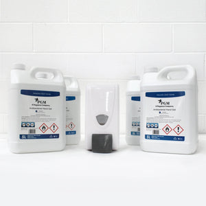 Pegasus Healthcare Free Manual Soap or Sanitising Dispenser with grey button when you buy 4 Pegasus Healthcare Hand Sanitising 5L containers