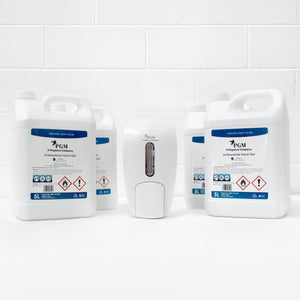 Pegasus Healthcare Free Manual Soap or Sanitising Dispenser with white button when you buy 4 Pegasus Healthcare Hand Sanitising 5L containers