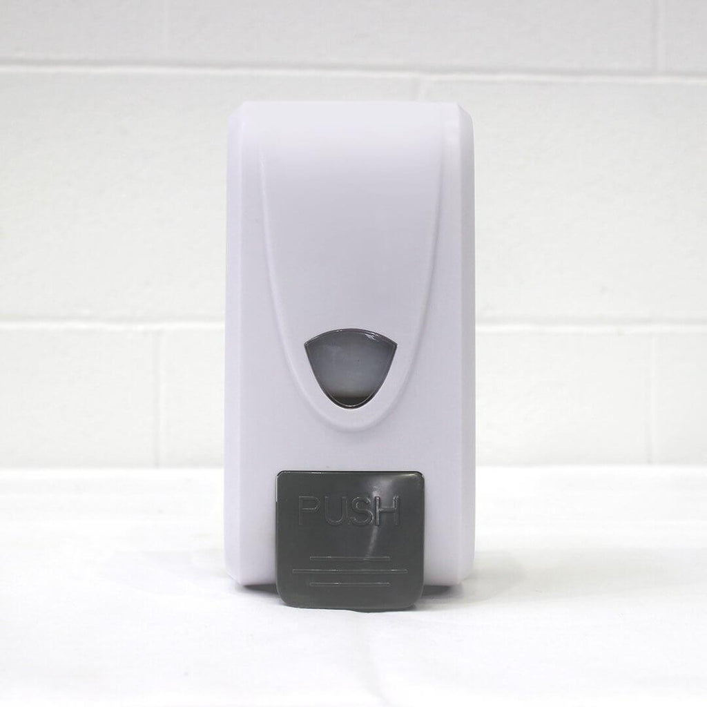 Pegasus Healthcare White Manual Soap or Sanitising Dispenser with grey button