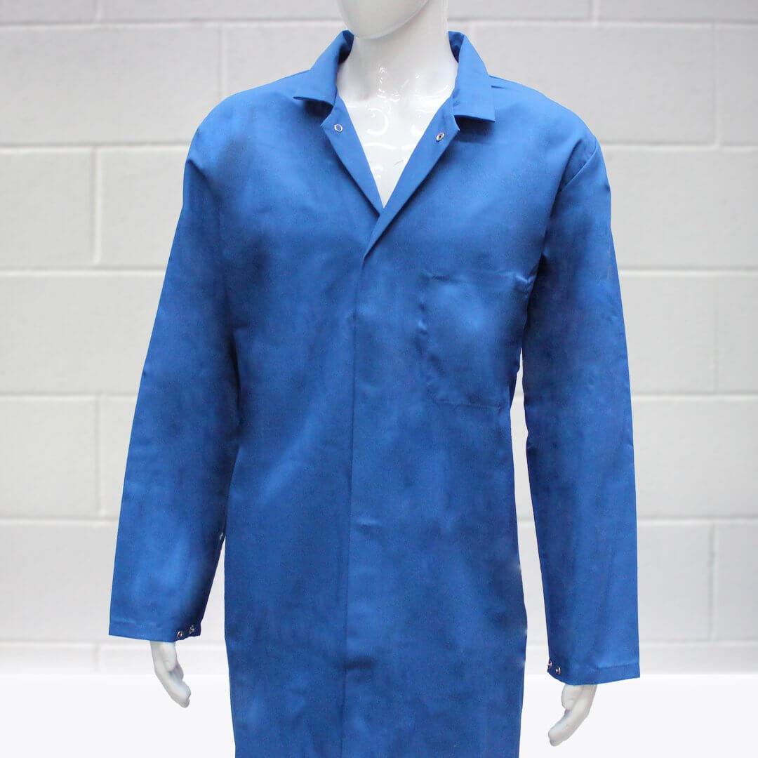 Pegasus Textiles Long Blue Work Coat on Model