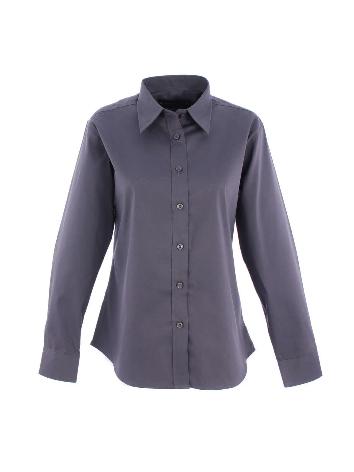 Pegasus Uniform Ladies Pinpoint Oxford Long Sleeve Shirt - Charcoal
