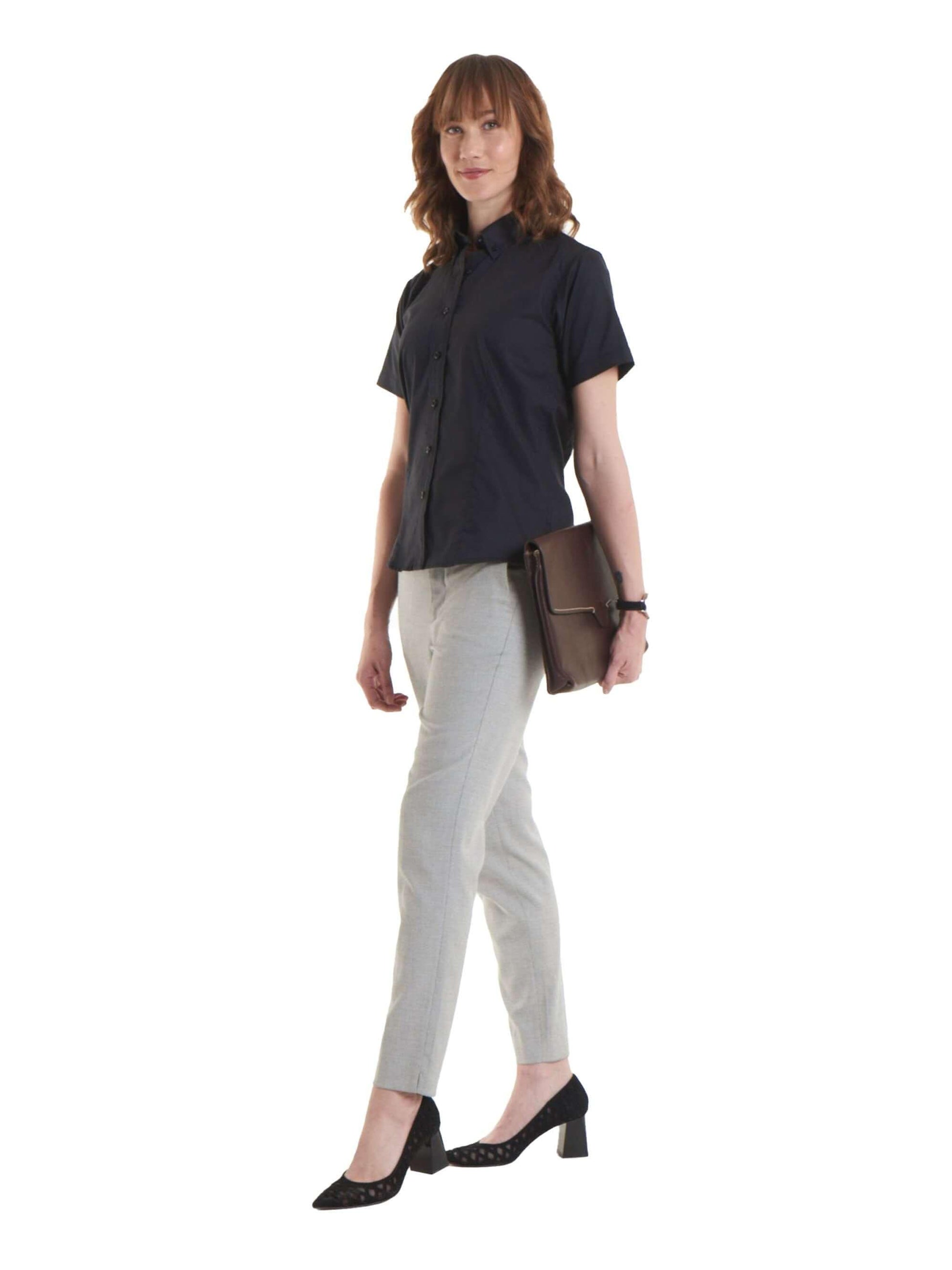 Pegasus Uniform Ladies Pinpoint Oxford Short Sleeve Shirt - Model
