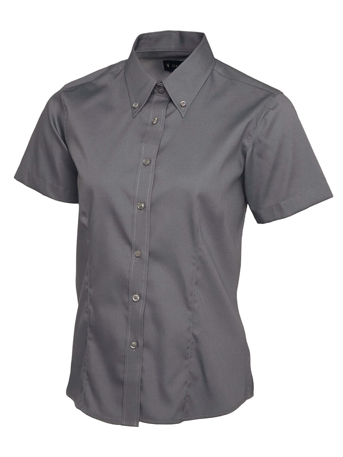 Pegasus Uniform Ladies Pinpoint Oxford Short Sleeve Shirt - Charcoal